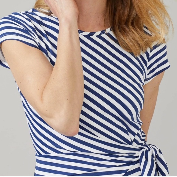 J. McLaughlin Catalina Cloth Elora Bangle Striped Navy Side Tie Dress Large NEW - Picture 8 of 16